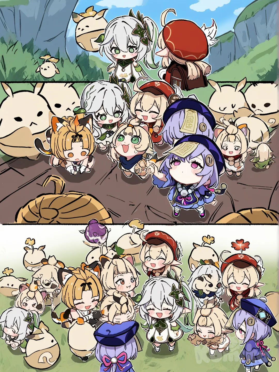 Qiqi (Genshin Impact), Klee (Genshin Impact), Paimon (Genshin Impact), Nahida (Genshin Impact), Sayu (Genshin Impact), Dodoco (Genshin Impact), Diona (Genshin Impact), [hentai-style]