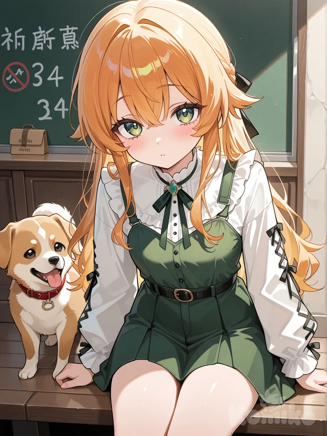 Ojos verdes chica con perro