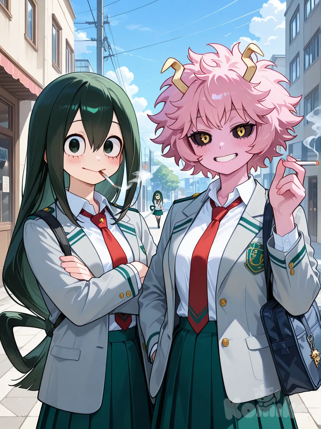 Mina y tsuyu fumando