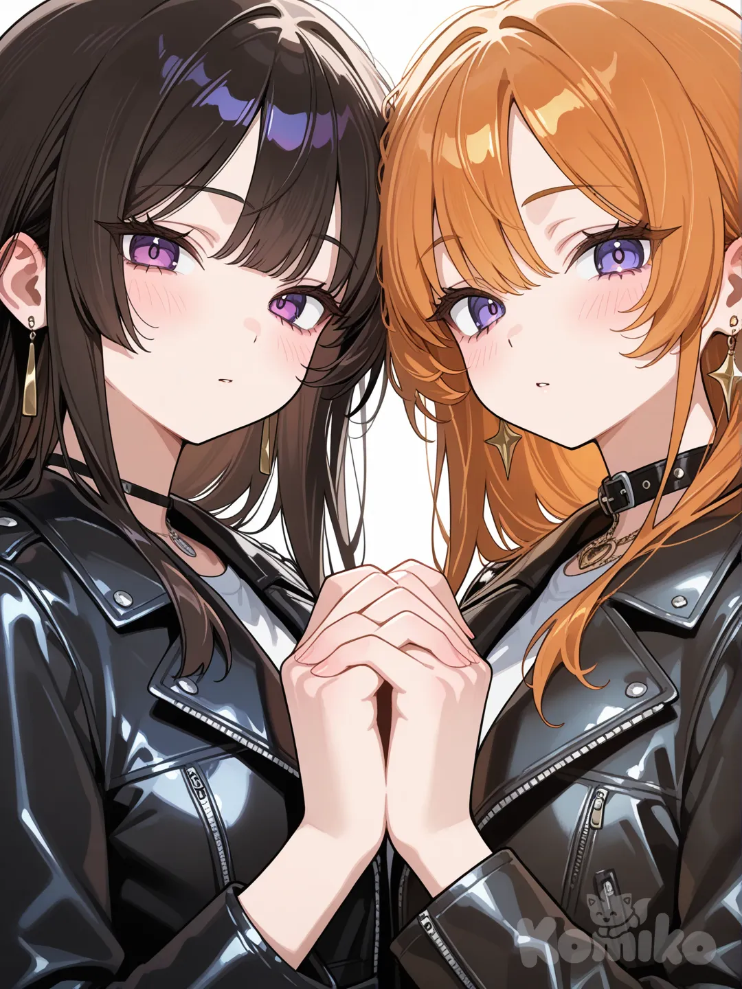 ADULTAS 2people, holding hands, leather jacket, portrait
