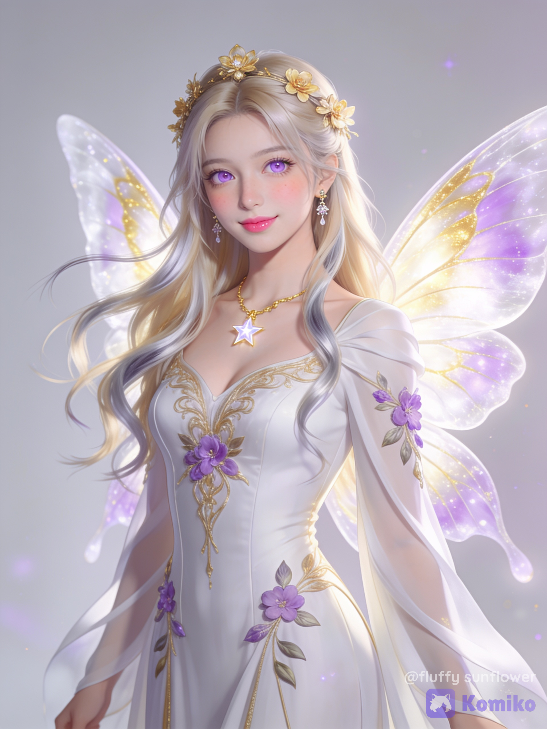 Lyra — Antes do Despertar
Nome: Lyra
Lyra é uma jovem fada de 22 anos, de beleza delicada e angelical. Seu rosto é fino e harmonioso, com traços suaves, pele muito clara e luminosa, bochechas levemente rosadas e lábios naturalmente rosados. Seus olhos são grandes, expressivos e de um lilás muito claro, transmitindo bondade, inteligência e esperança.
Seu cabelo é muito longo, chegando até a cintura, em um tom loiro platinado com reflexos prateados. Os fios são sedosos, levemente ondulados nas pontas e parecem leves como seda quando o vento sopra.
Ela possui um corpo elegante em formato violão, cintura fina e postura graciosa. Seus movimentos são suaves, delicados e femininos, demonstrando gentileza em cada gesto.
Lyra veste um longo vestido branco de tecido leve e esvoaçante, adornado com bordados dourados e detalhes em lavanda inspirados em flores e folhas. O vestido transmite pureza, simplicidade e elegância.
Ela usa joias discretas: um colar dourado com um pequeno cristal translúcido em forma de estrela, brincos delicados e uma fina tiara de flores douradas.
Suas asas são grandes, translúcidas e inspiradas nas asas de uma borboleta. Elas brilham suavemente em tons de branco, dourado e lilás, sem chamar atenção excessiva.
Sua expressão é serena e gentil. Mesmo sendo rejeitada por outras fadas por ainda não ter despertado sua Essência, ela nunca demonstra rancor. Seu sorriso transmite esperança e sua presença faz qualquer ambiente parecer mais calmo.
Nesta fase, Lyra ainda não possui poderes aparentes. Ela é conhecida apenas como uma jovem fada bondosa, estrategista, resiliente e extremamente observadora, sem imaginar que carrega dentro de si uma das Essências mais poderosas já existentes.
Estilo visual: fantasia cinematográfica de alto orçamento, arte ultra detalhada, traços elegantes inspirados em anime de fantasia, iluminação suave, atmosfera mágica, cores claras, branco, dourado e lavanda predominantes, aparência nobre, expressões realistas e delicadas.