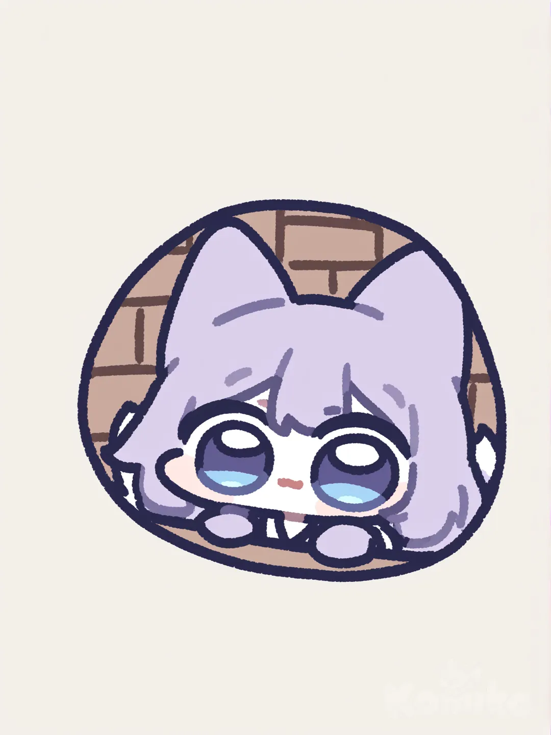 Nine-tailed fox, white and purple fox, animal, cute , mid-range image,Three foxes were peeking through the wall., [chibi-sticker-style]