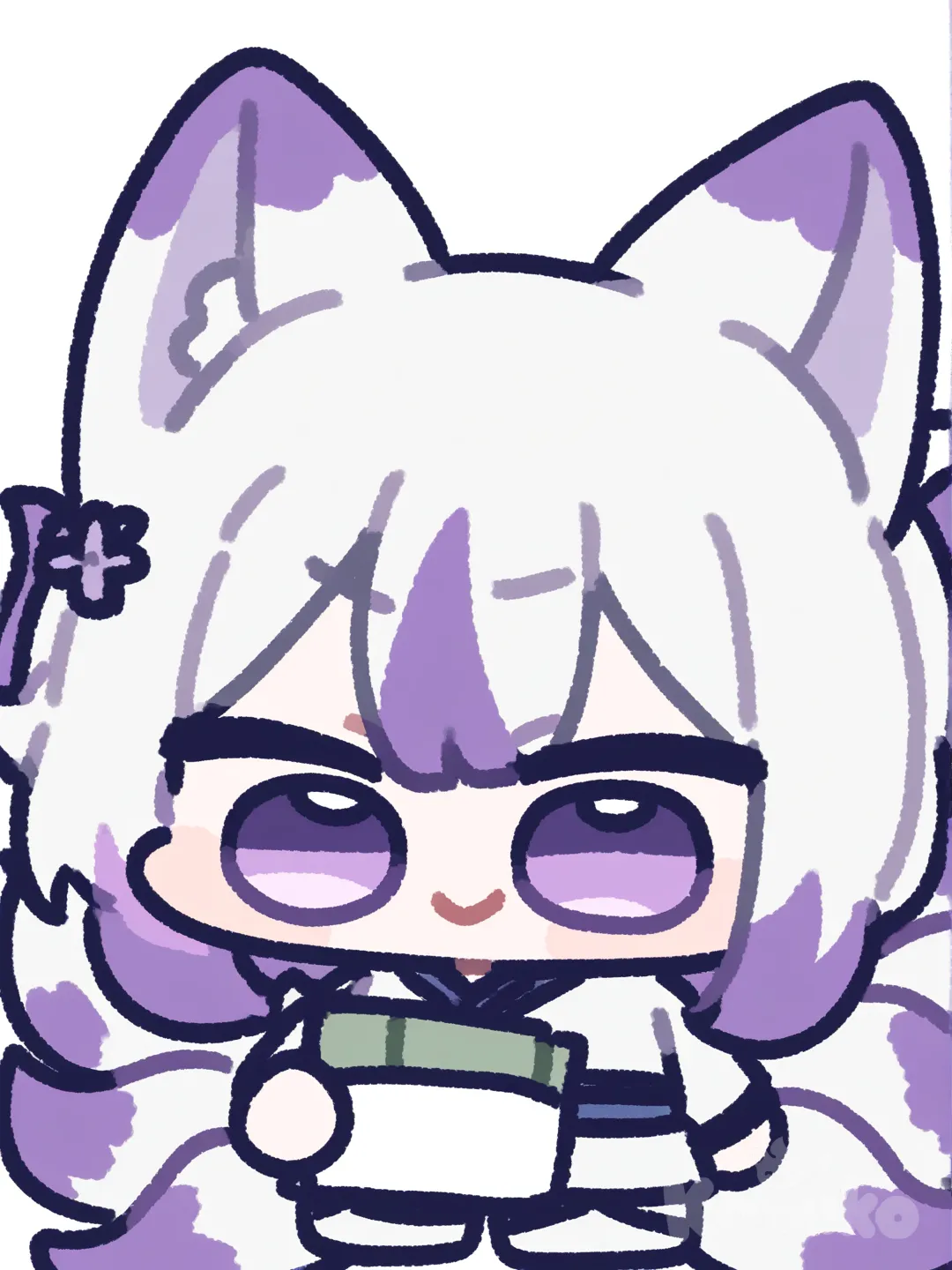 Nine-tailed fox, white and purple fox, animal, cute , pay money [chibi-sticker-style] , 1girl, chibi