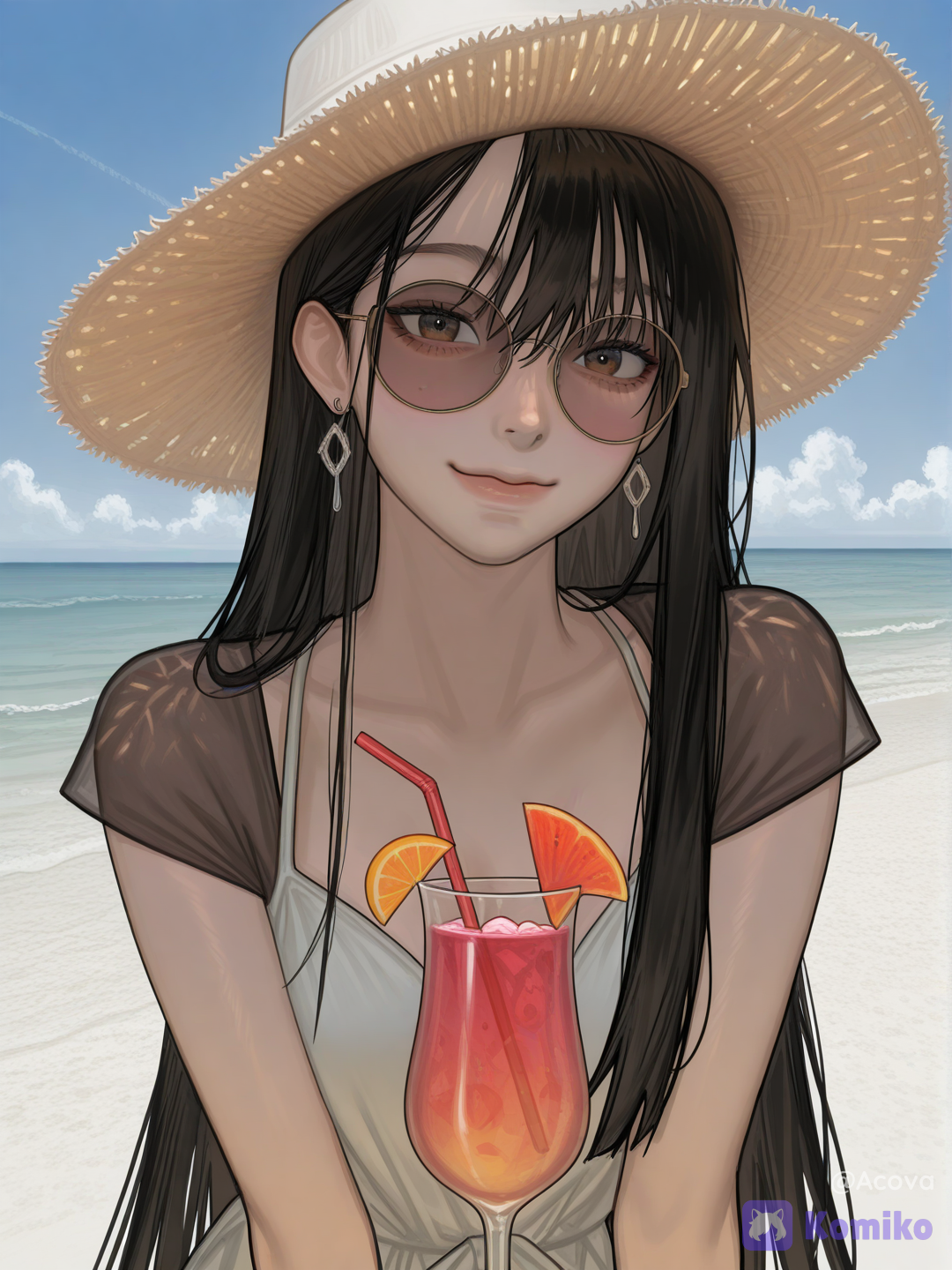Drinking a coctel at the beach