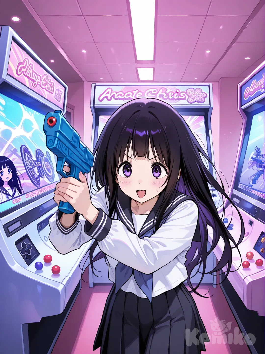 Chitanda Eru Playing Arcade Shooter Game