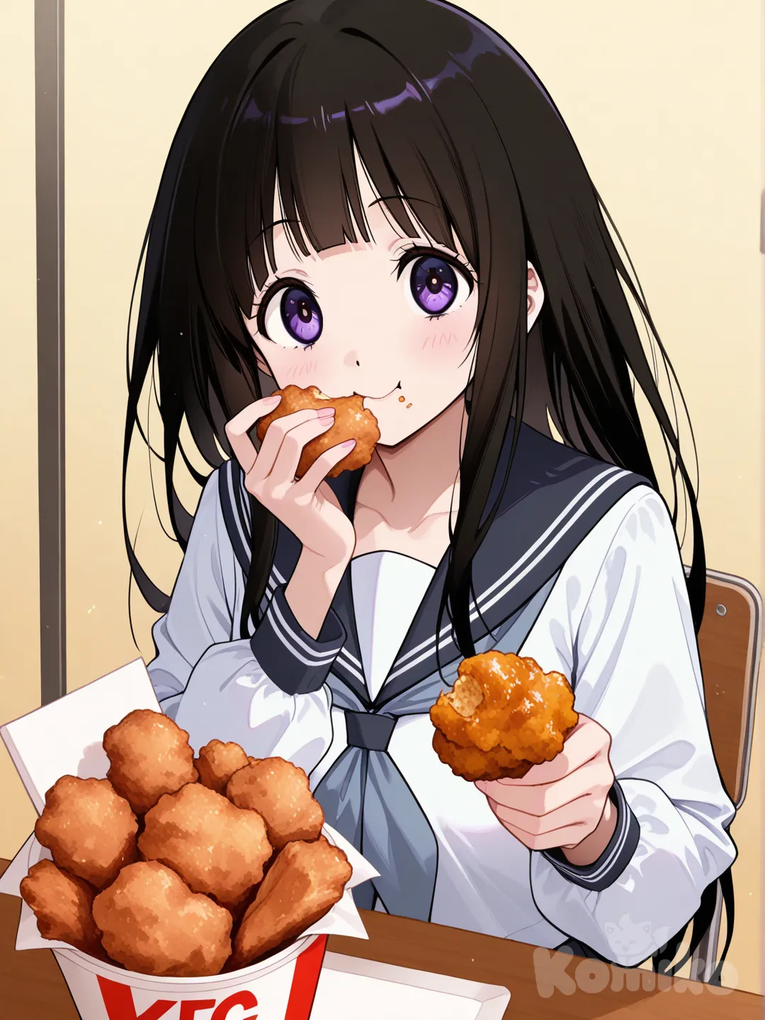 Chitanda Eru eat KFC