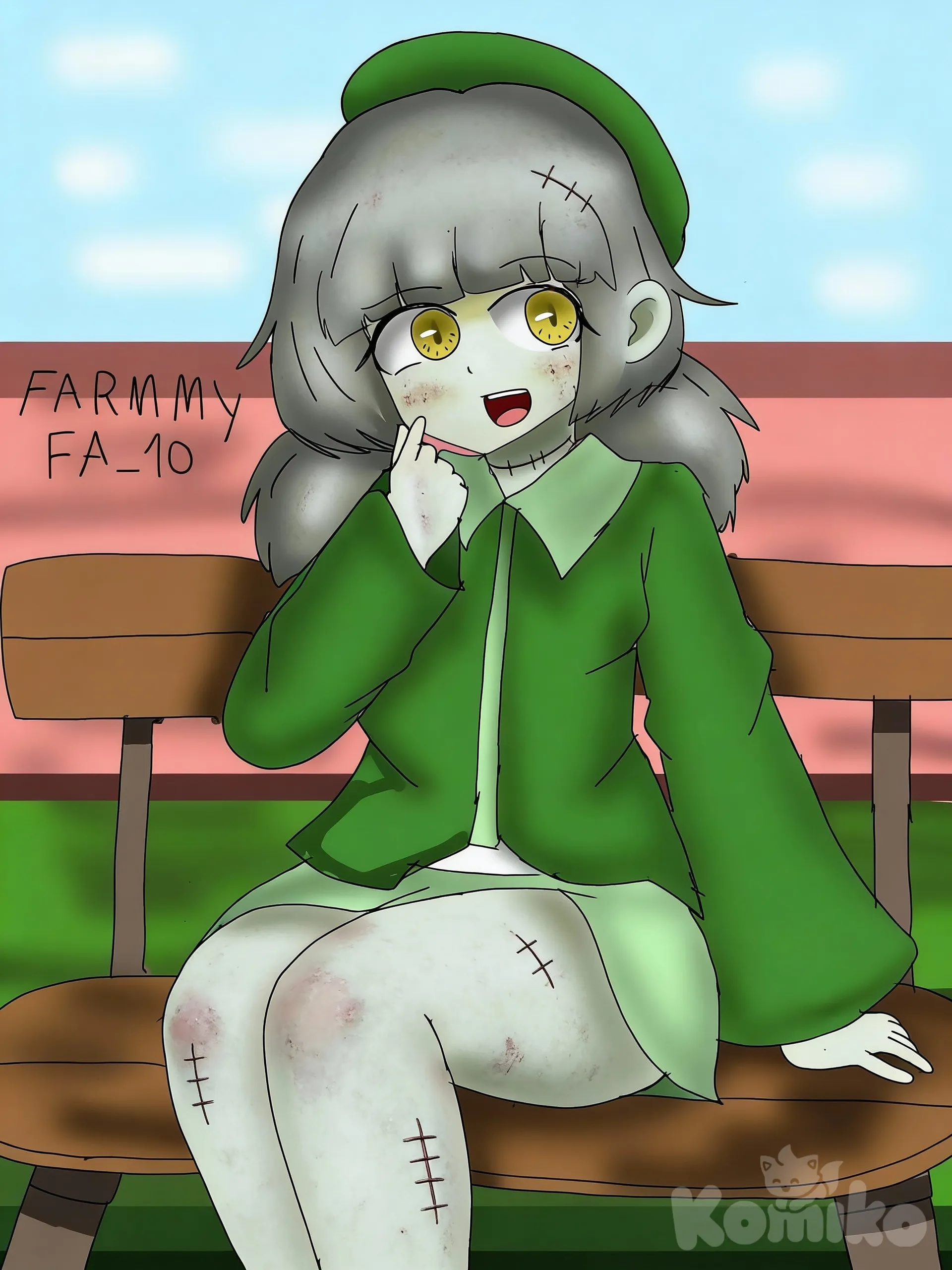 Zombie Girl, zombie, cute, not horror, light grey skin, not dangerous.