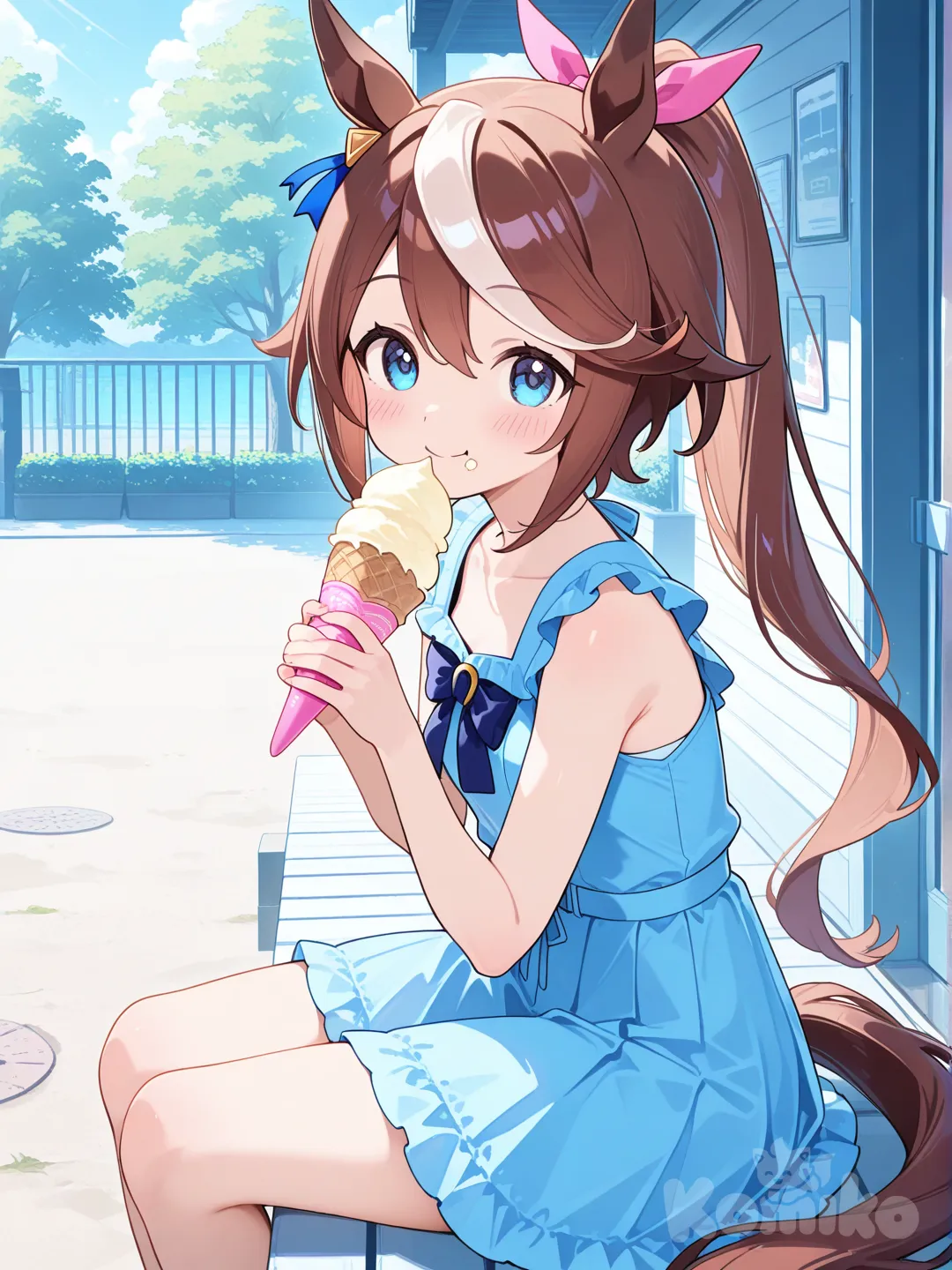 tokai teio (umamusume), eating ice cream chocomint.