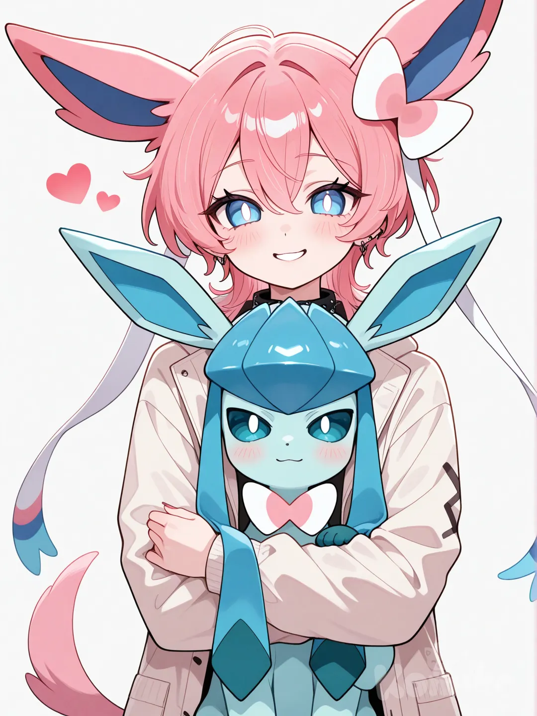 @Sylveon,@glaceon,two girls human, [glossy-anime-style]