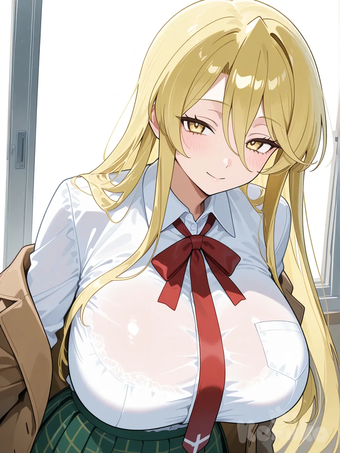 Marikawa Shizuka, High School of the Dead, 1 fille, yeux marrons, yeux jaunes, cheveux blonds, cheveux longs, forte poitrine