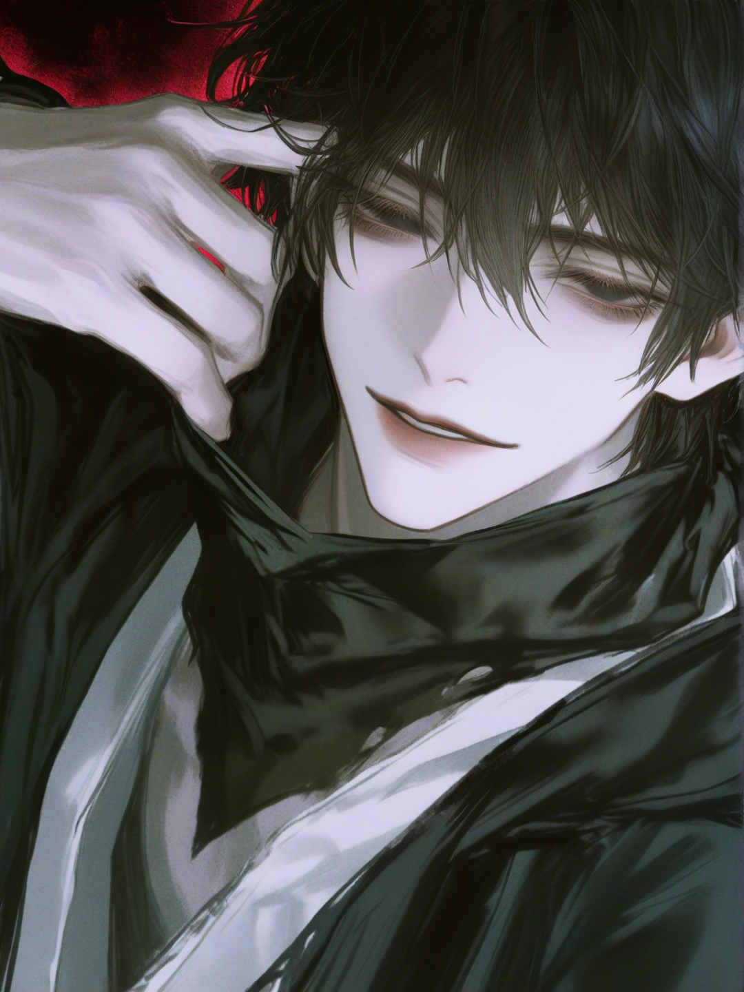 [semi-realistic-portrait-style] 1boy, style-anime,rambut hitam gelap tampan cool ganteng,kulit putih,mata dark hitam gelap no sorot mata ganteng cool tampan,pakaian kaptain,aura berwibawa kapten menakutkan,syall hitam bandana hitam gabung syall hitam menutupi leher, jubah jaket, aksesoris kaptain