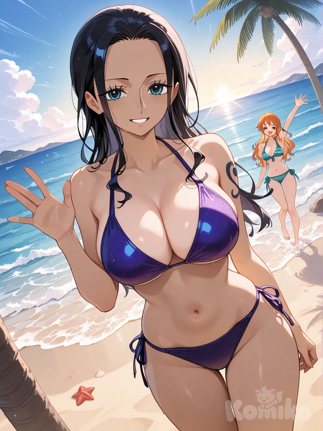 Nami y Robin nos saluda en la playa