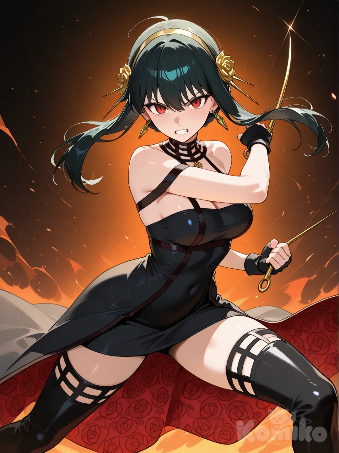 @Yor_Briar, saber (fate), street fighter, fighting stance, cooler, angry