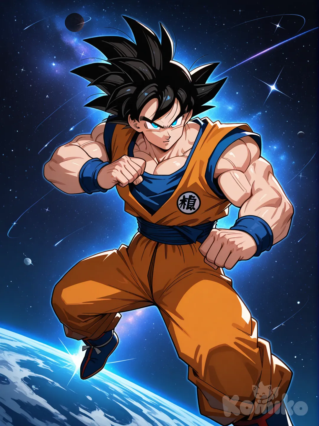 son goku, fighting stance, night, super mario galaxy