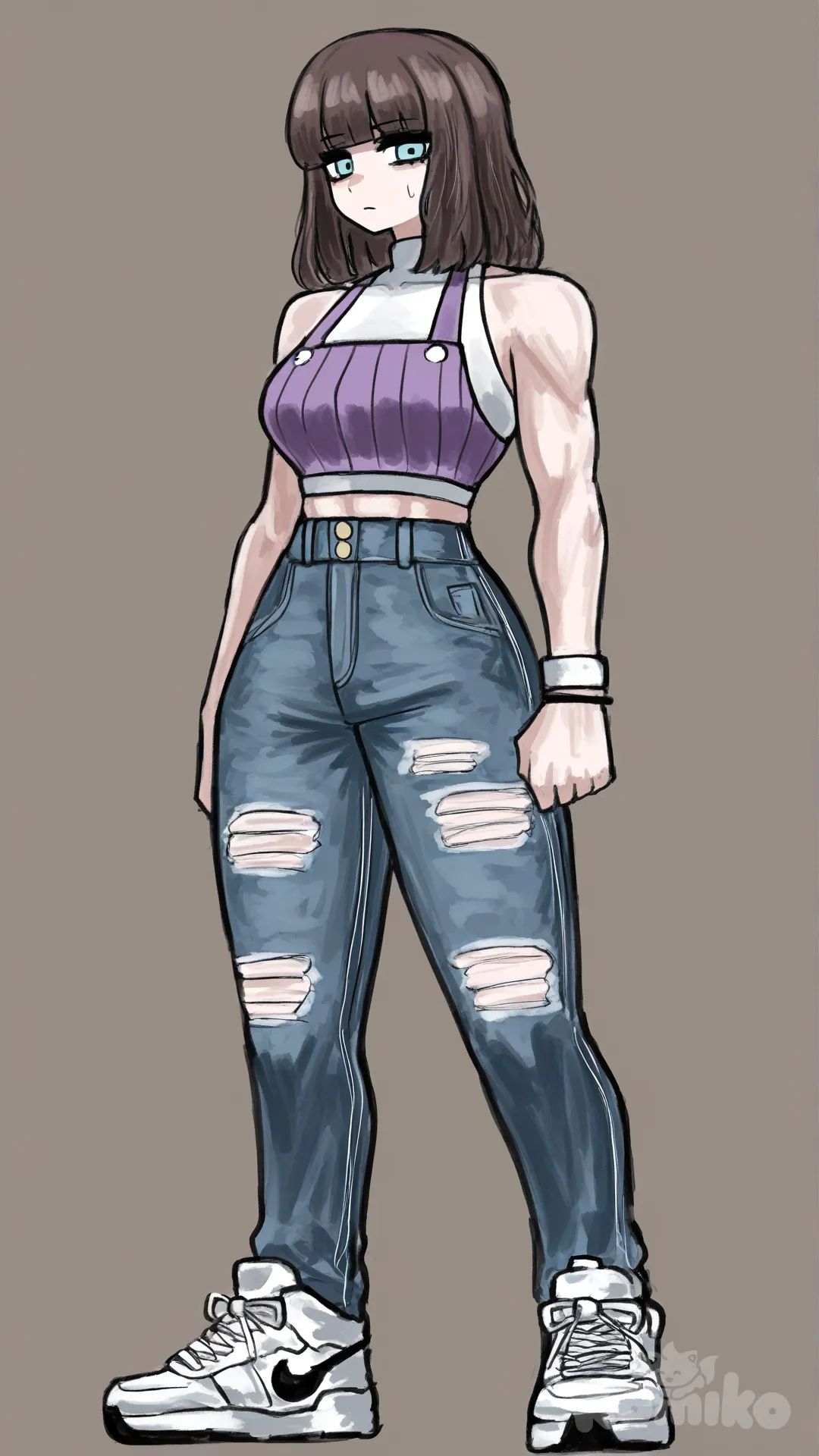 @maddie-fenton-oHuB, [sketchy-painterly-style], apron, full body, looking at viewer, closeup