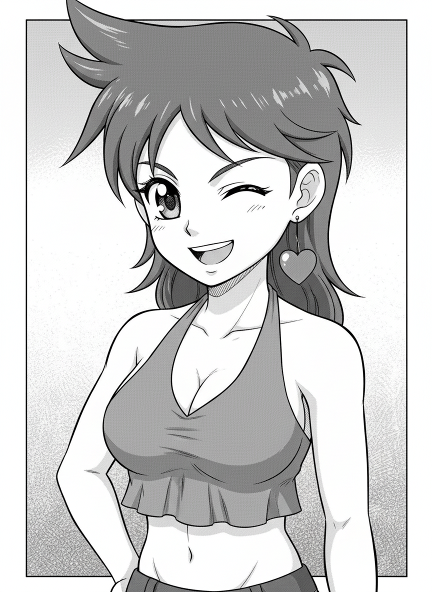 1boy, <shizuka-rxa8>, crossdressing, head-shot, smile, wink, photo studio, black and white manga style