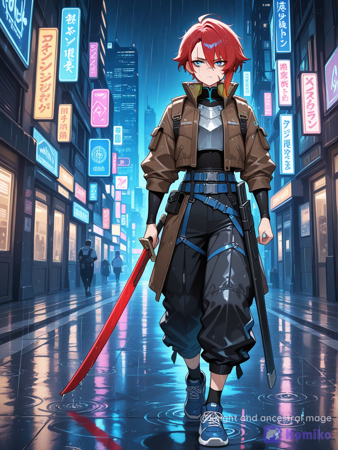 Going back to the default version, she is in a futuristic city.