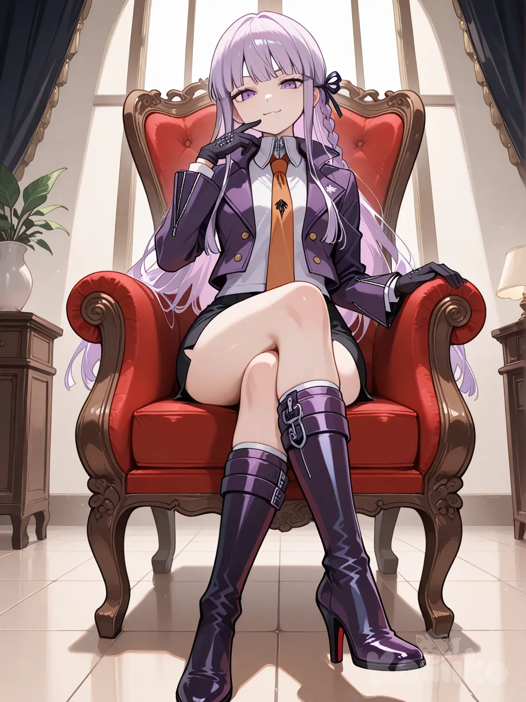 @Kirigiri_Kyoko hentai властно сидит на стуле сексуально скрестив ноги