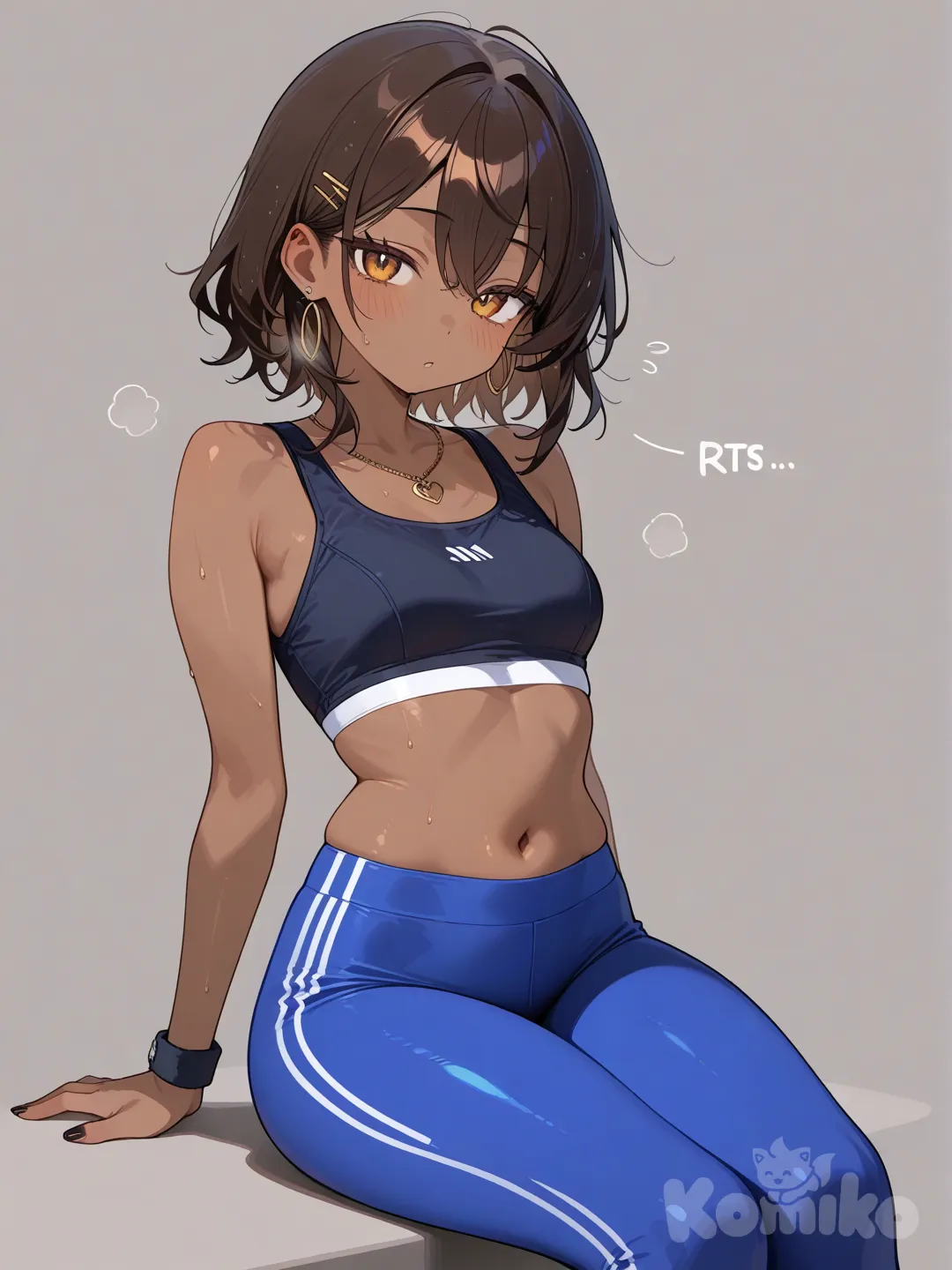 A girl with a Brown skin, in a BLUE legging