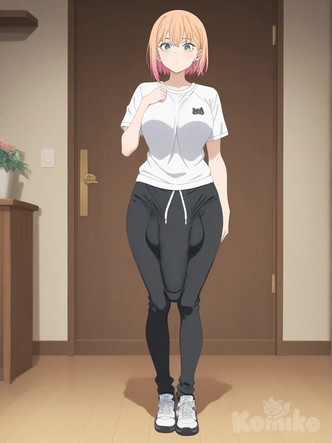 Futanari bulge, Big Dick, full body, [bright-anime-style]