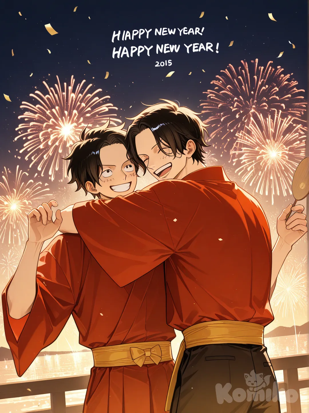 @Monkey_D._Luffy @Portgas_D._Ace:los hermanos celebrando el año nuevo.