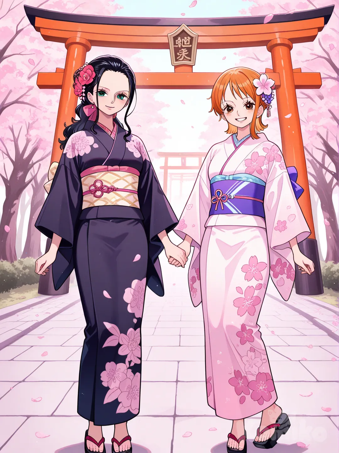 @Nami_(One_Piece) x @Nico_Robin:japon feudal.