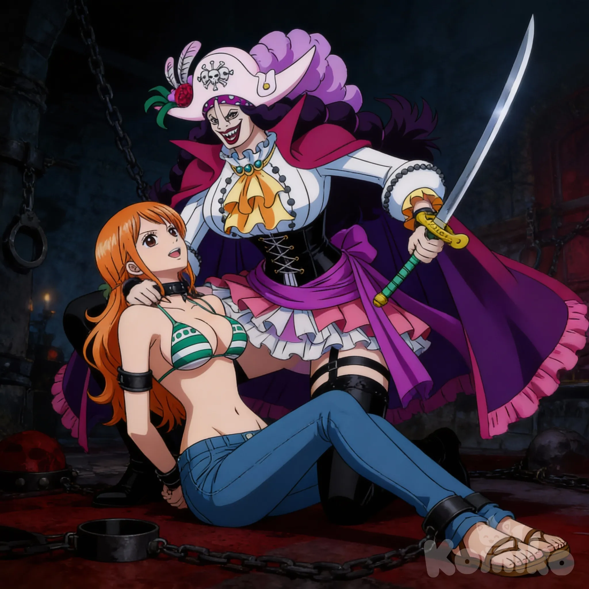 Katarina devon:dominatrix sadist x @Nami_(One_Piece): masochist.