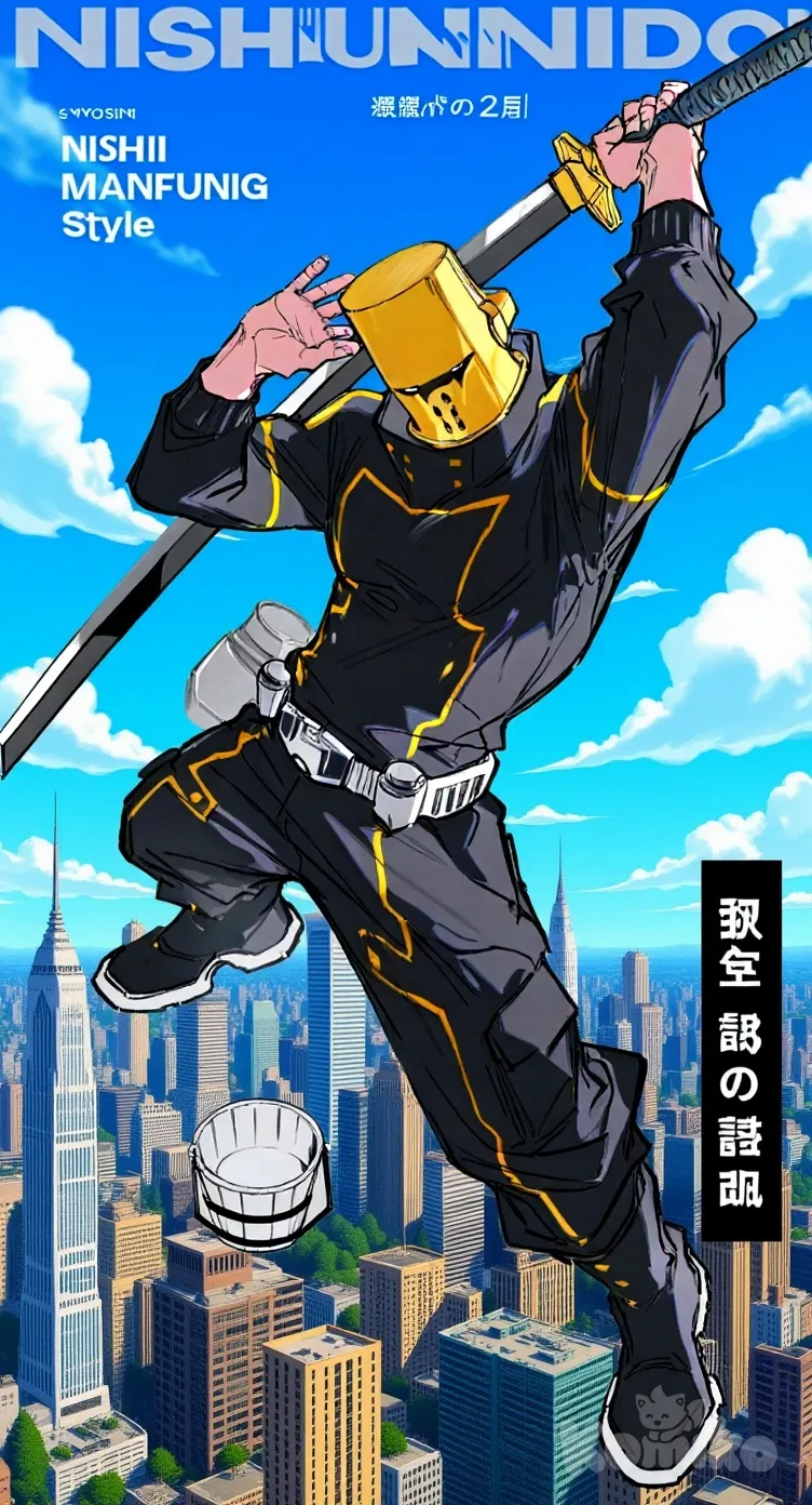 (My Hero Academia), floating in a vibrant cityscape, anime-style, highly anime art