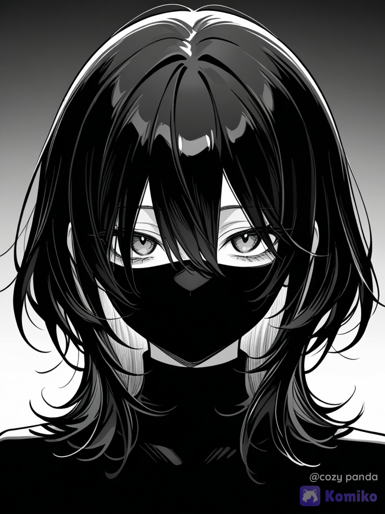 A girl with hair upto the shoulder with face covered