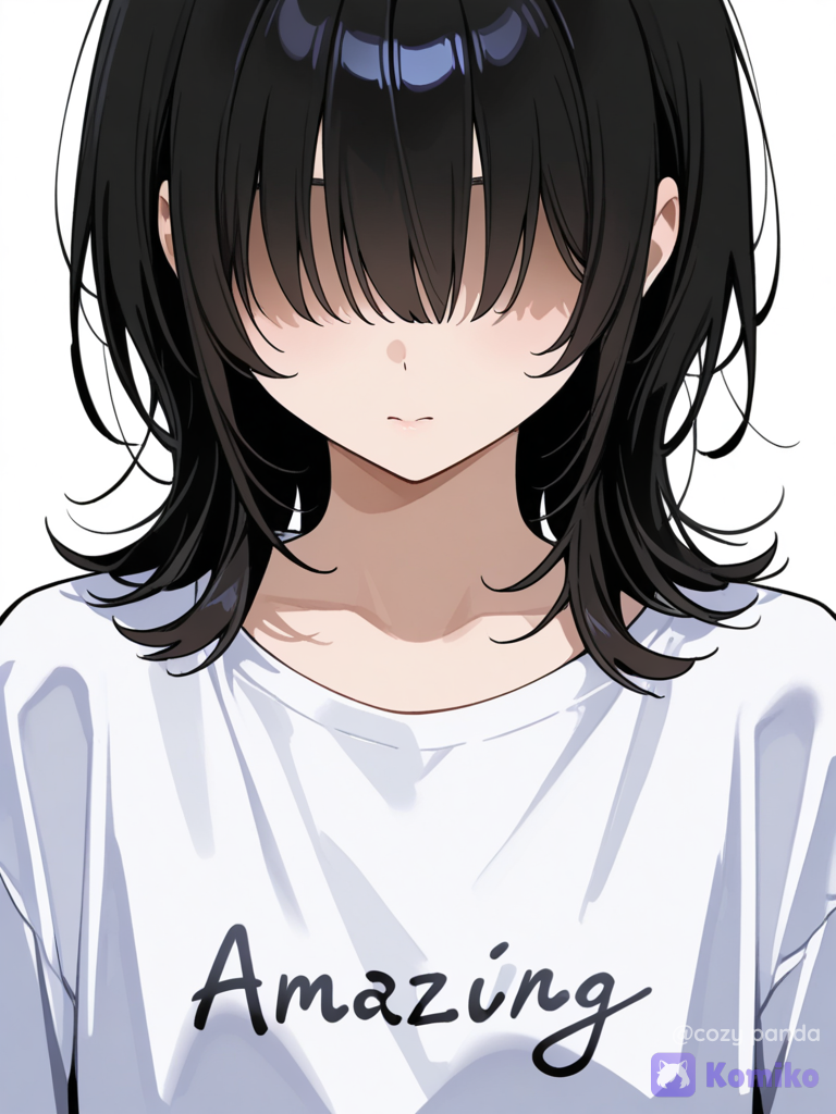 A girl with hair upto the shoulder with face covered