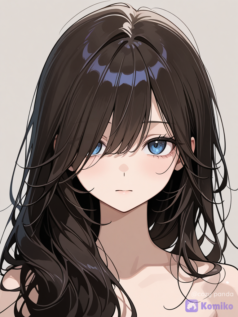 A girl with hair upto the shoulder with face covered