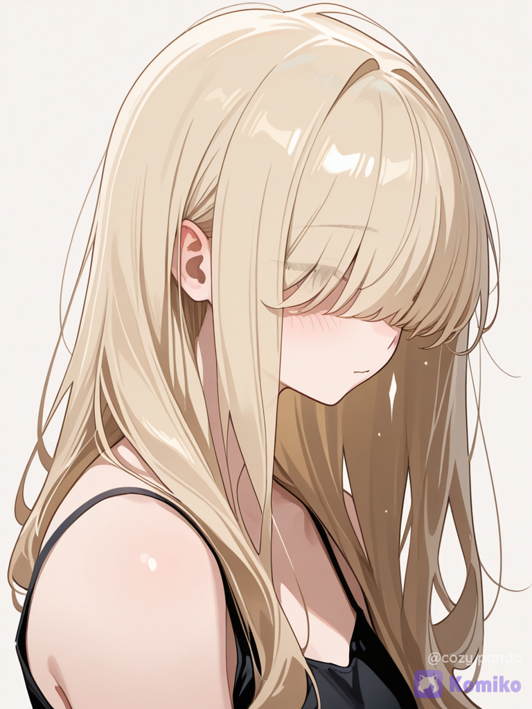 A girl with hair upto the shoulder with face covered