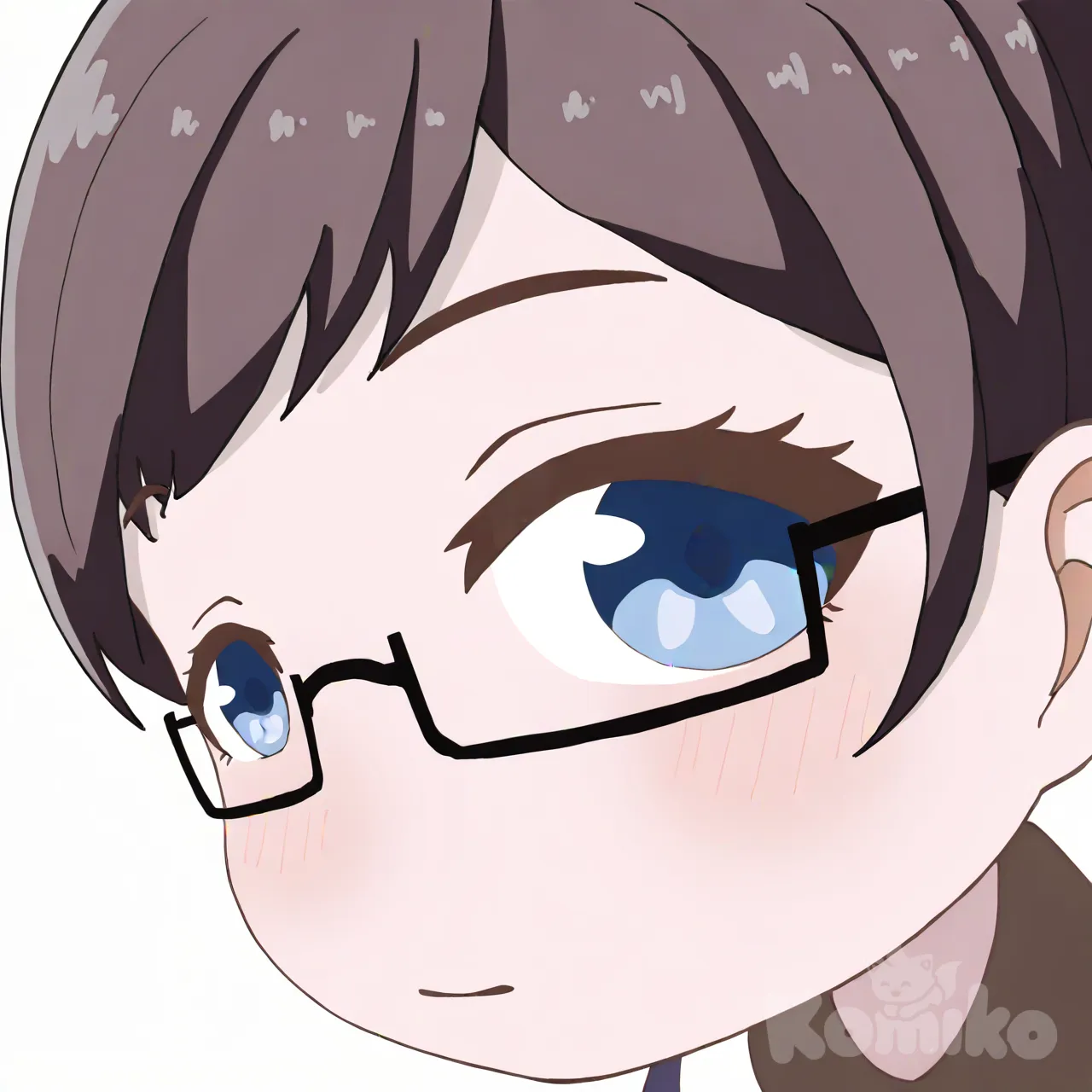 1girl, chubby, brown pixie cut hair, rectangle glasses, blue eyes, pale skin, light blush, visual kei, [close-look-style]
