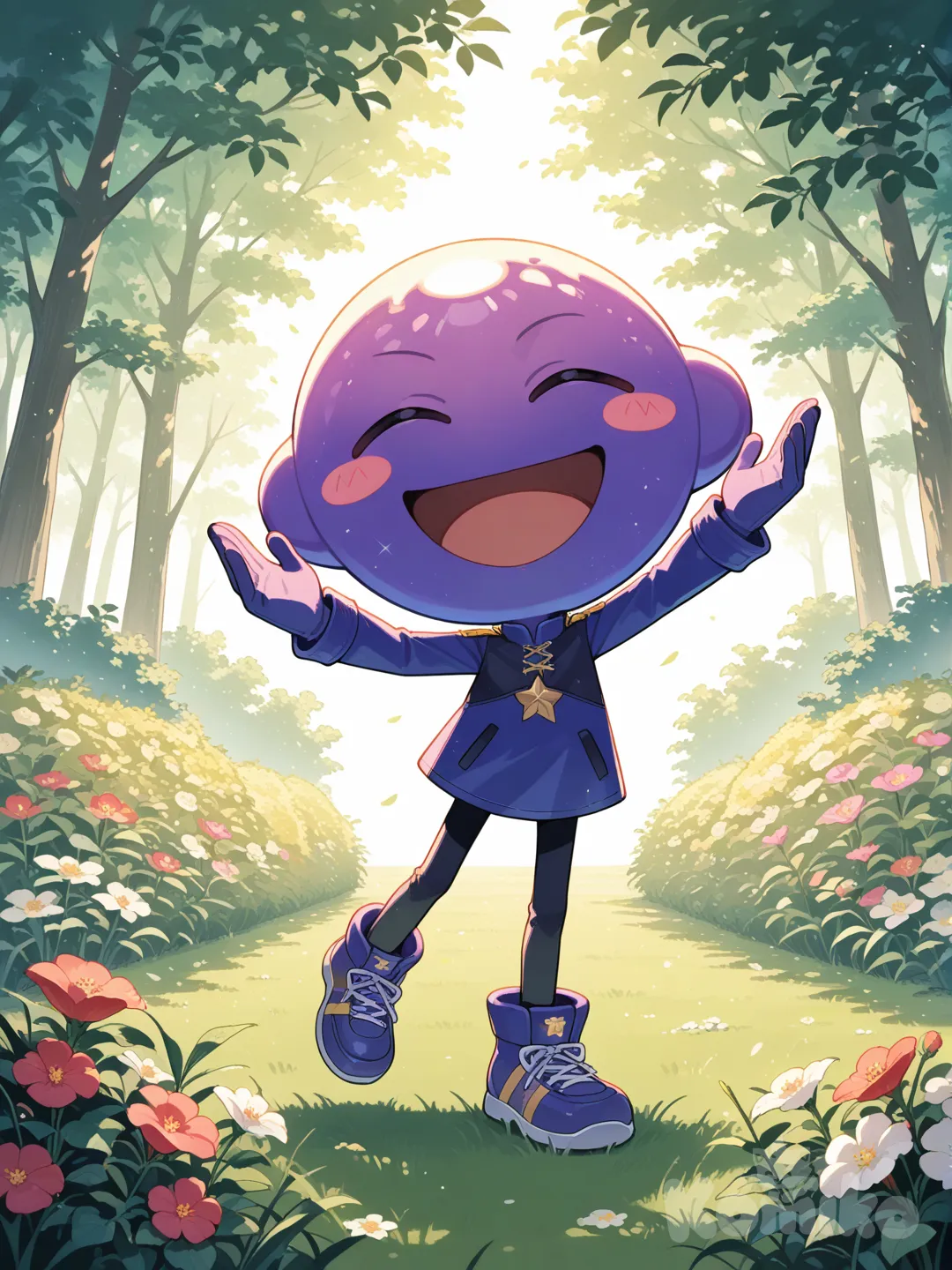 Little Big Planet Sackboy, dancing, smile, laughing, full body, garden