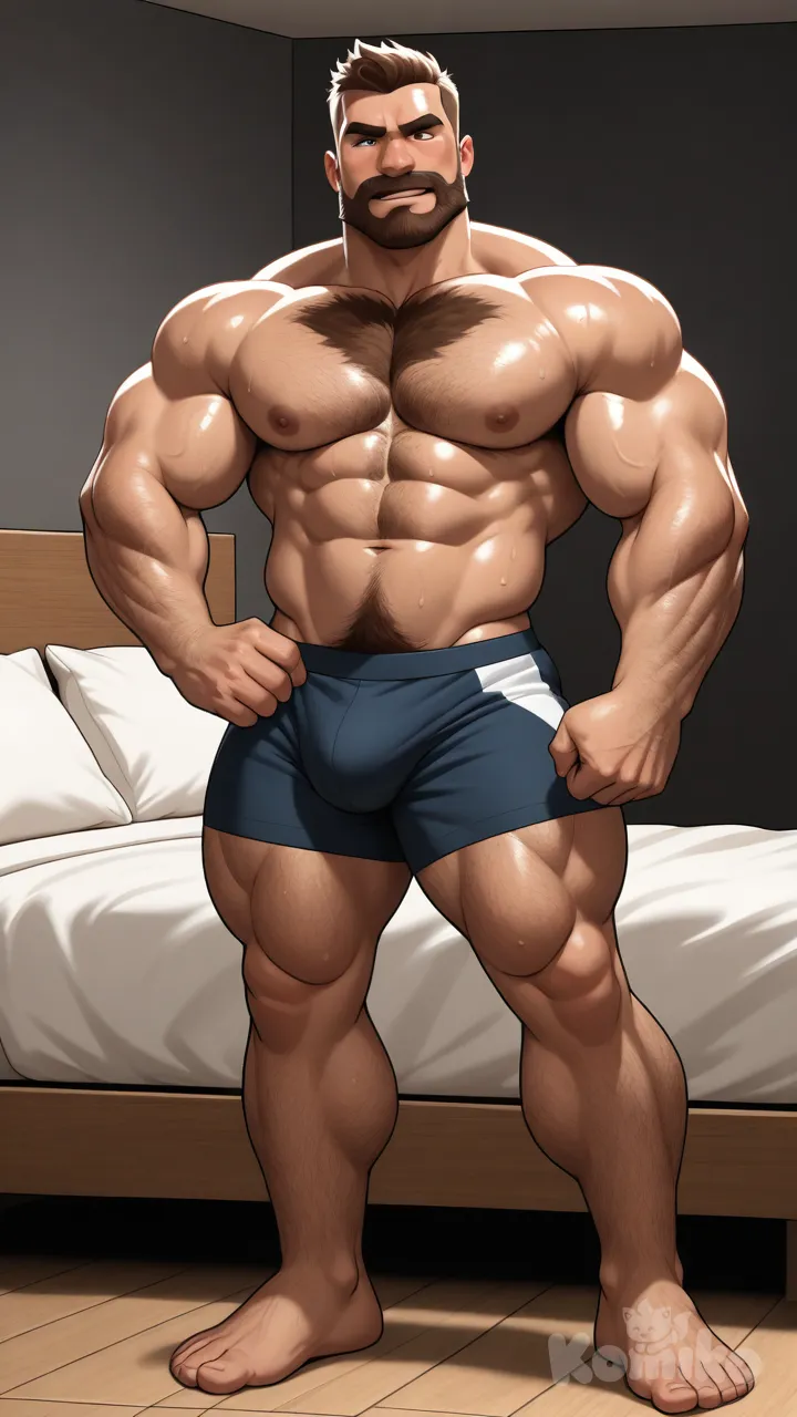 1man, muscular, male genitalia, erotic, gay, hairy, mature male, hunk, bodybuilder, abs, chest hair, beard, looking at viewer, masculine, bara, sweaty, flexing, bulging muscles, thick thighs, broad shoulders, strong, dominant, virile, mature, rugged, facial hair, body hair, beefy, beefcake, macho, manly, toned, powerful, well-built, brawny, ripped, shredded, chiseled, defined, athletic, fit, handsome, attractive, virile, mature, rugged, facial hair, body hair, beefy, beefcake, macho, manly, toned, powerful, well-built, brawny, ripped, shredded, chiseled, defined, athletic, fit, handsome, attractive, full body, bedroom, fucking man