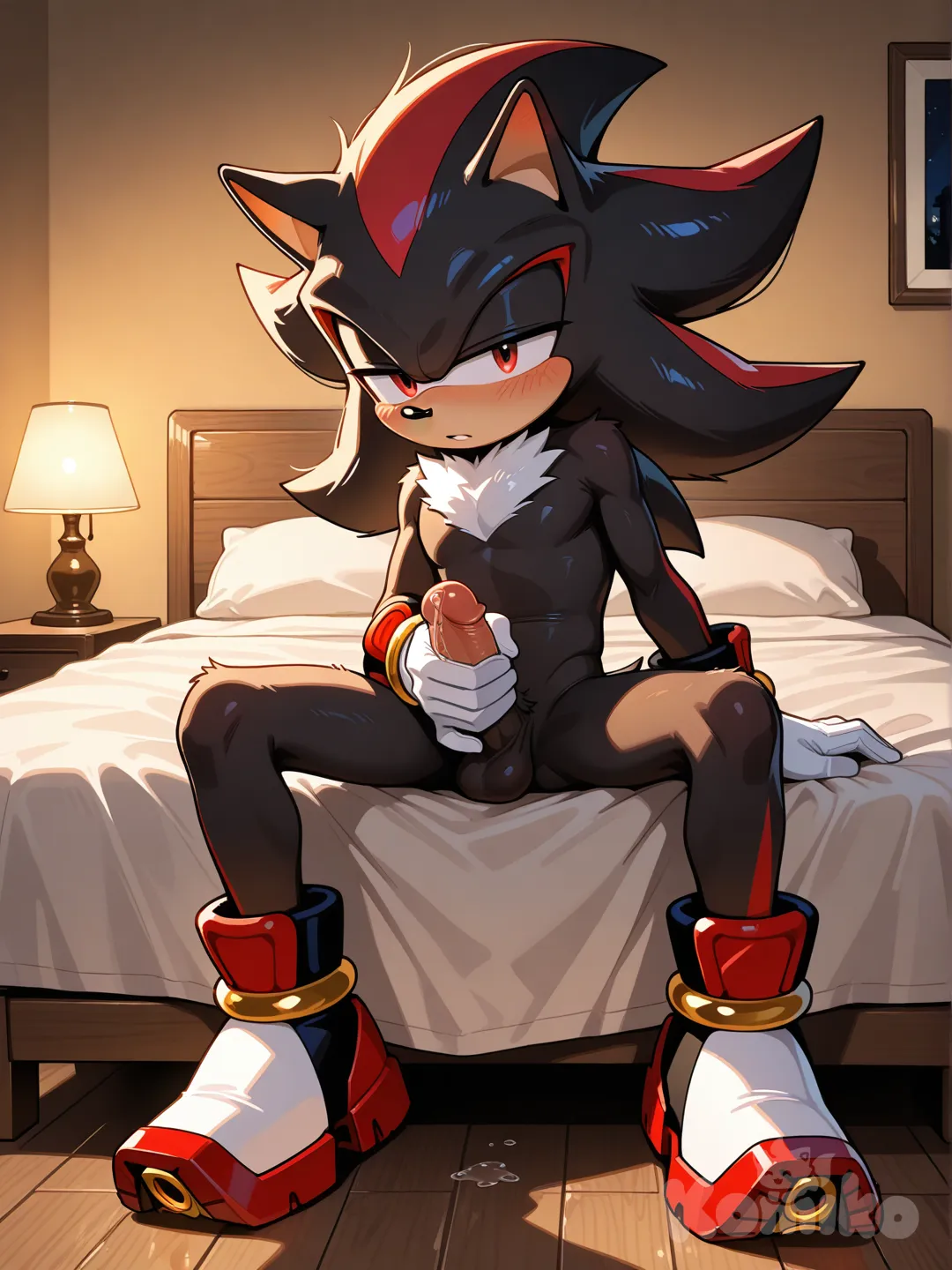 @Shadow_The_Hedgehog jerking his dick inside a cozy room