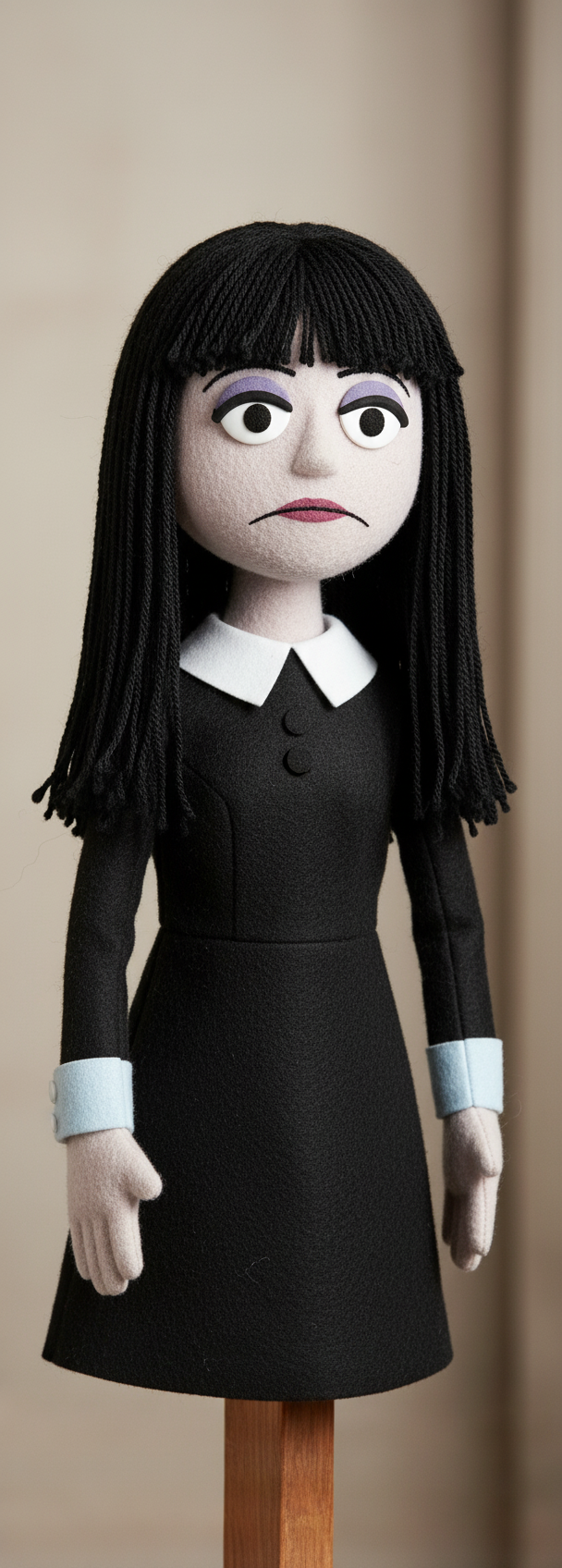 Make realistic hand puppet of Thursday Addams make sure it look good and its hand puppet that can fit muppets or Sesame Street but I just want to see hand puppet of Thursday Addams make sure it accurate and good