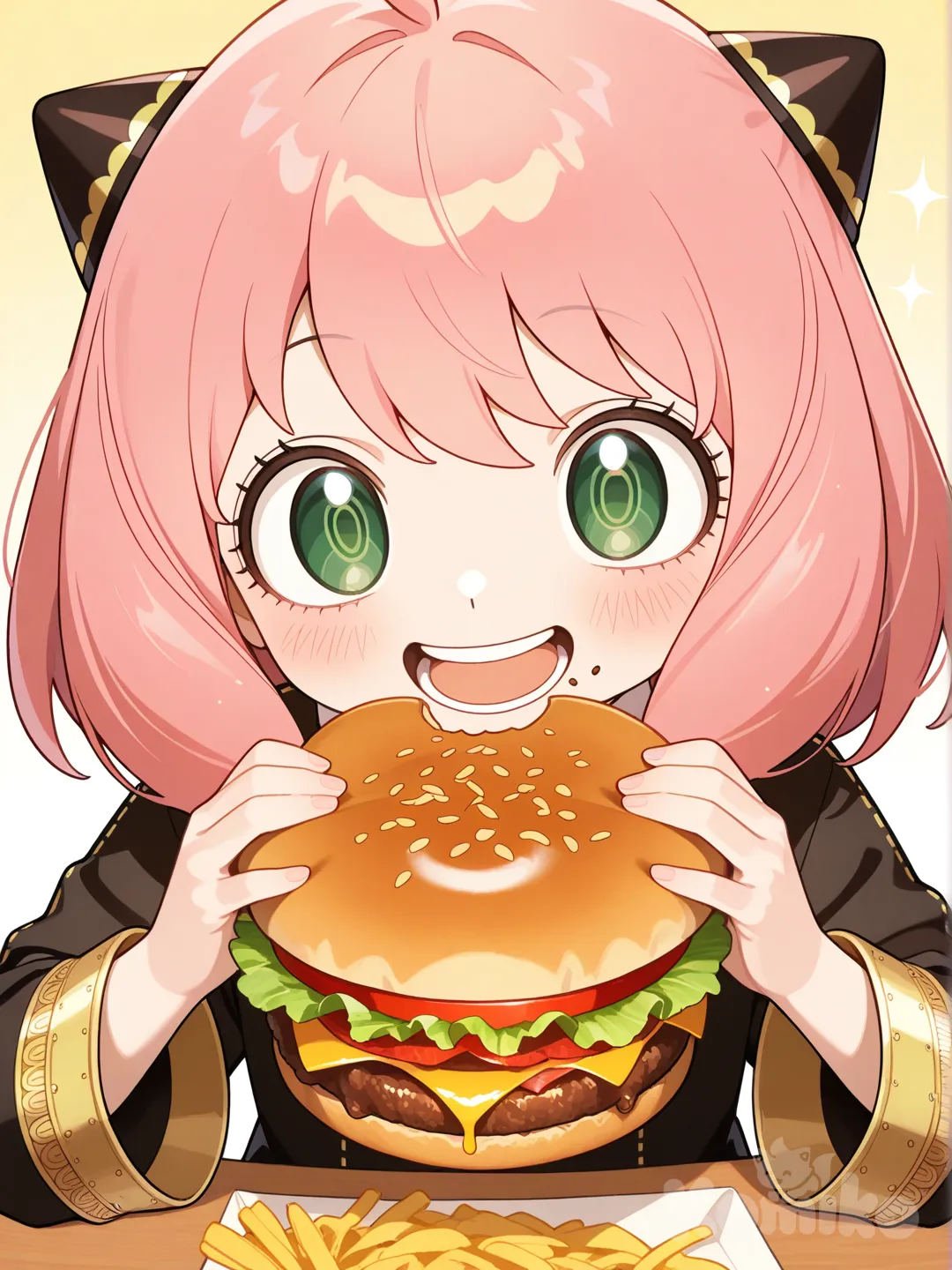 @Anya_(Spy_X_Family) eating chesseburger