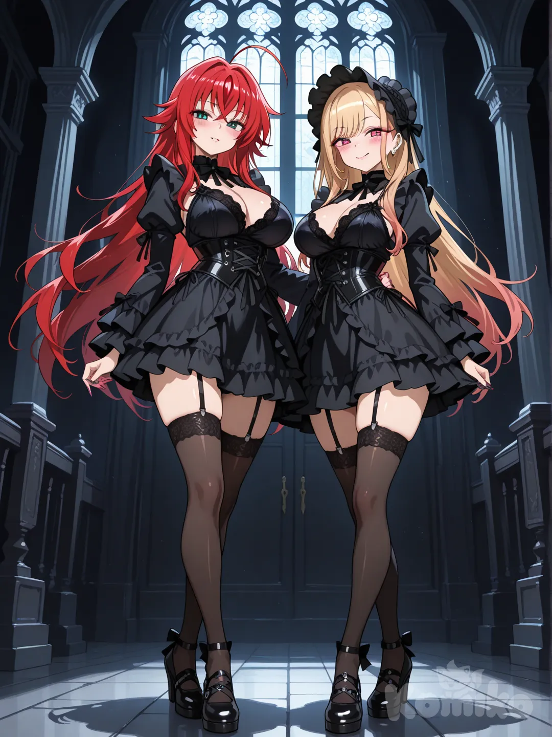 Nsfw, Marin Kitagawa y rias gremory con estilo gótico sexy,18+