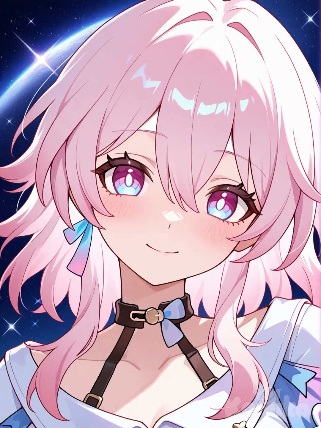 @March_7Th_(Honkai:Star_Rail), smile, blush, space, head tilt