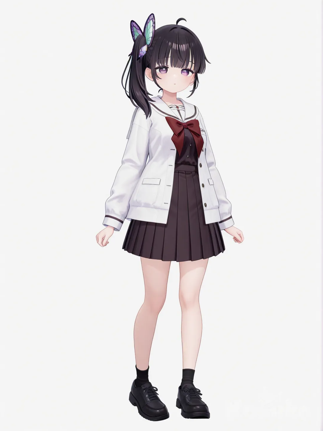 [3d-anime-style] 1girl, shinobu_kocho, kanae_kocho, tsuyuri_kanao, makomo, fusion, single character, full body, looking at viewer, anime style, simple background, white background