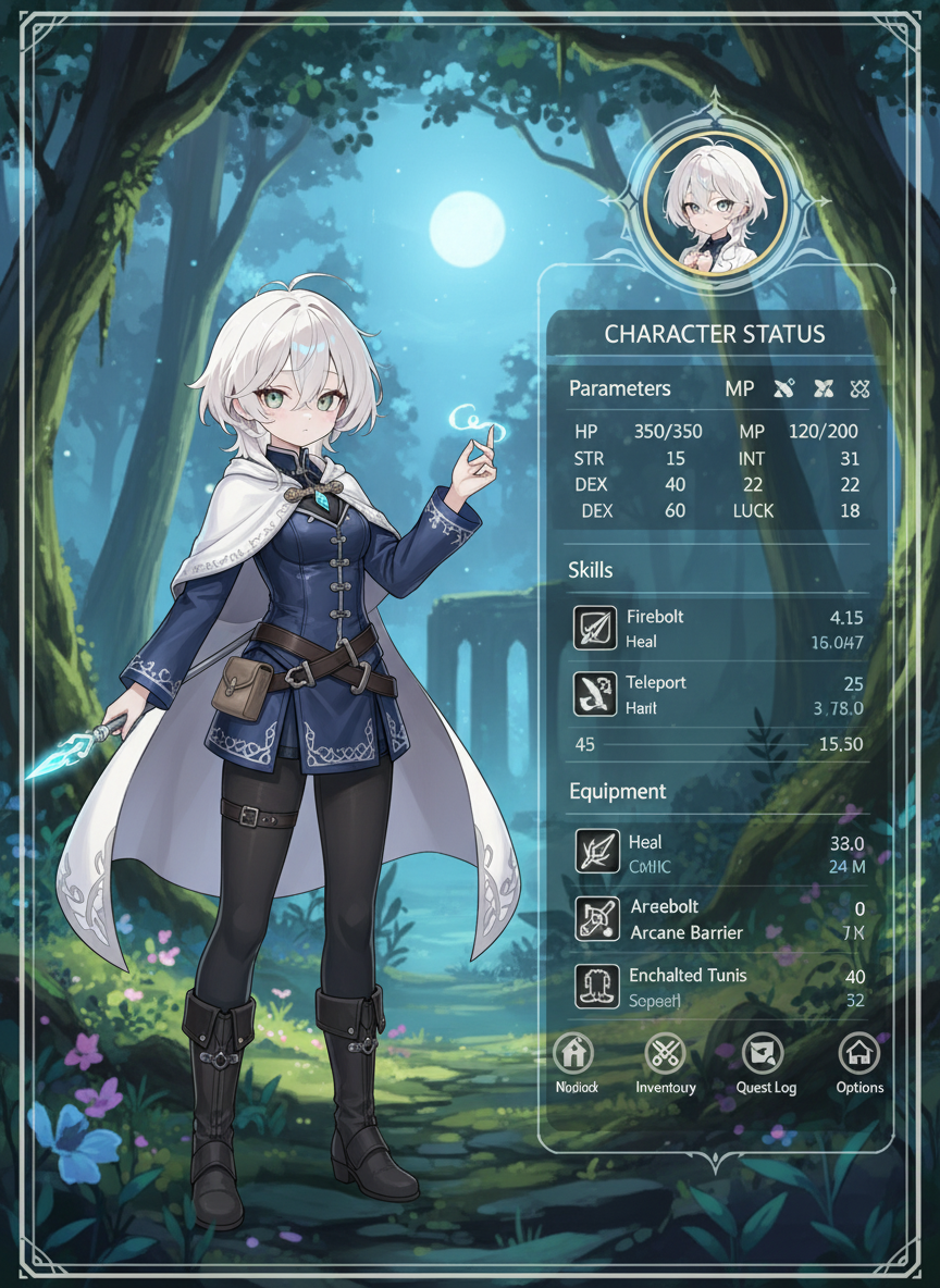 Character Status Screen: Sina