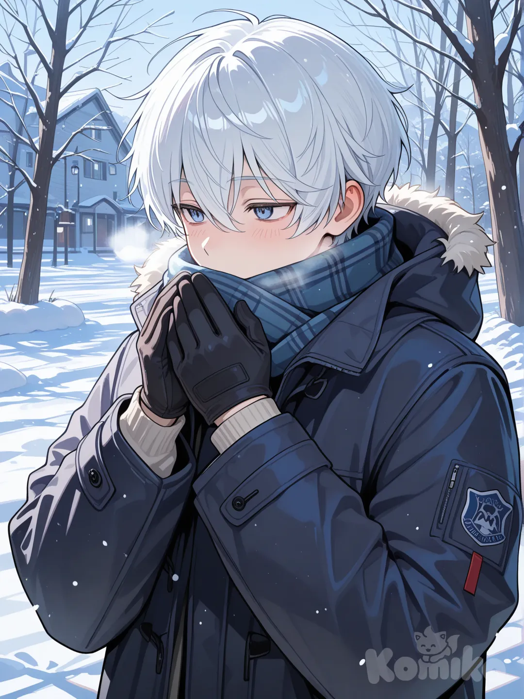 1boy, upper body, snowy