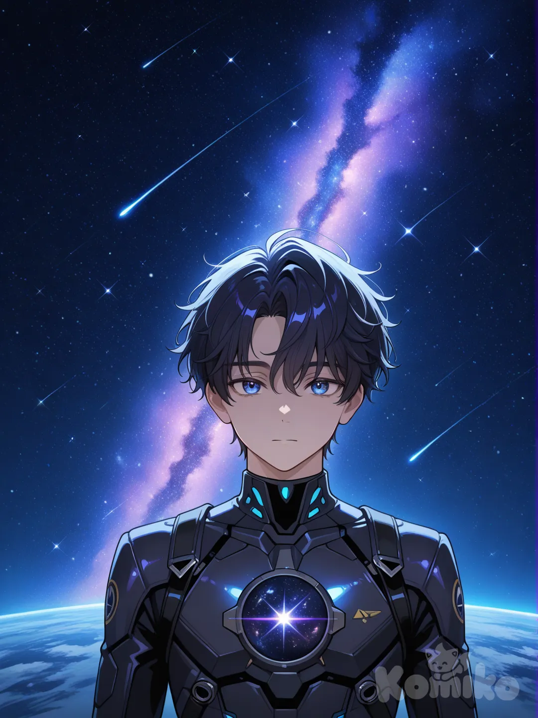 1boy, looking at viewer, cosmic background