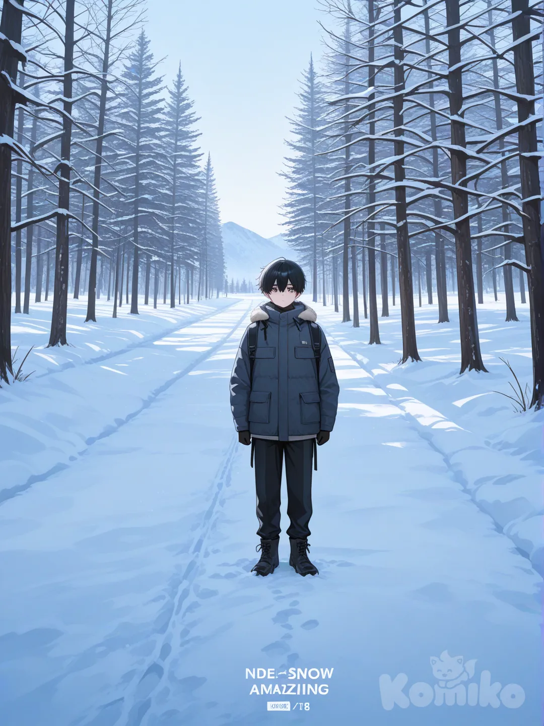 1boy, expressionless, snowy, looking at viewer