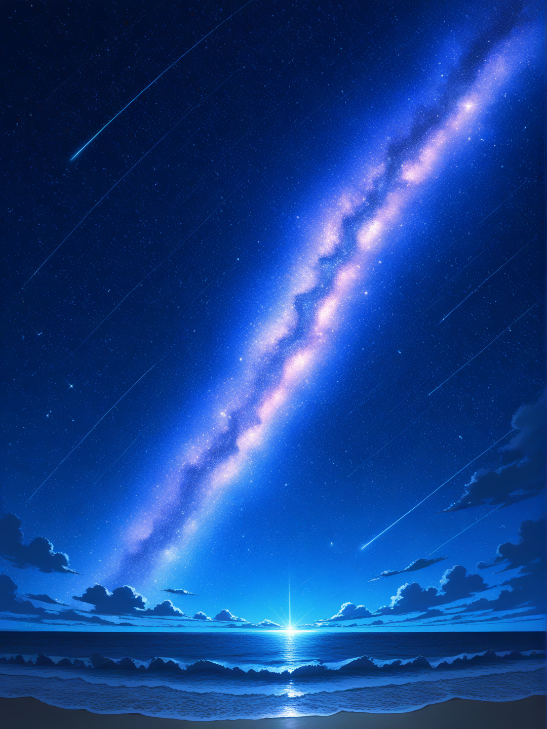 cosmic background, starry sky, ocean