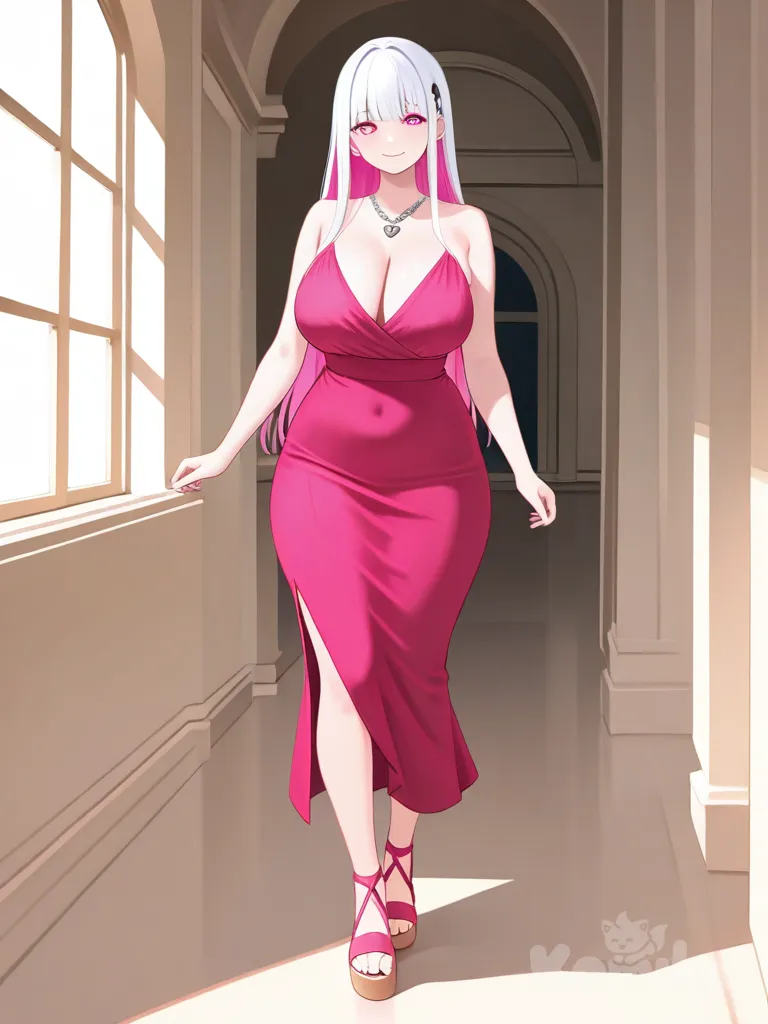 Shining ivory mansion's pink dress woman