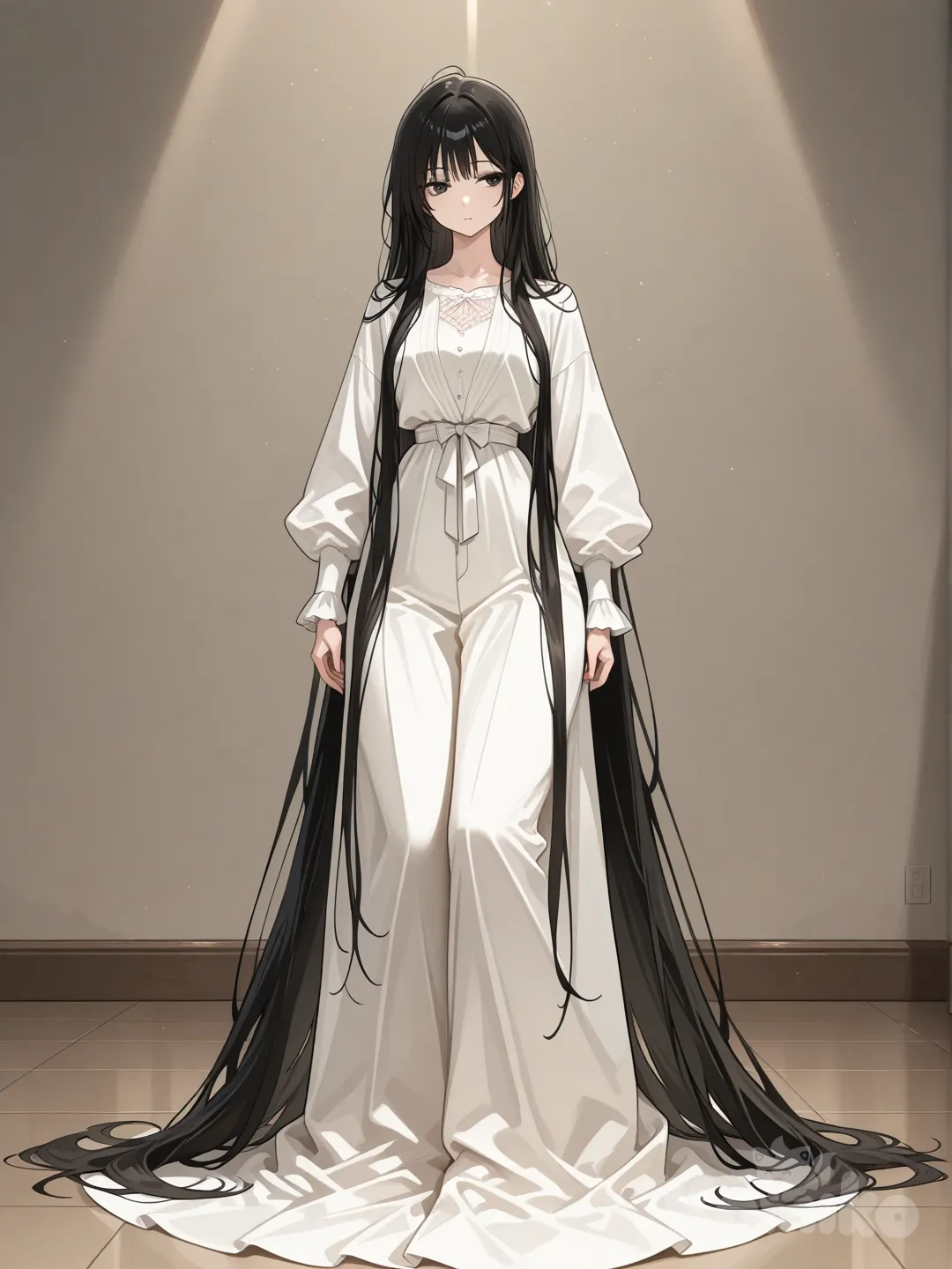 a very pretty, tall girl with long black hair down to her legs