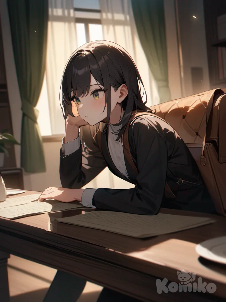 EMILY sits at the table 