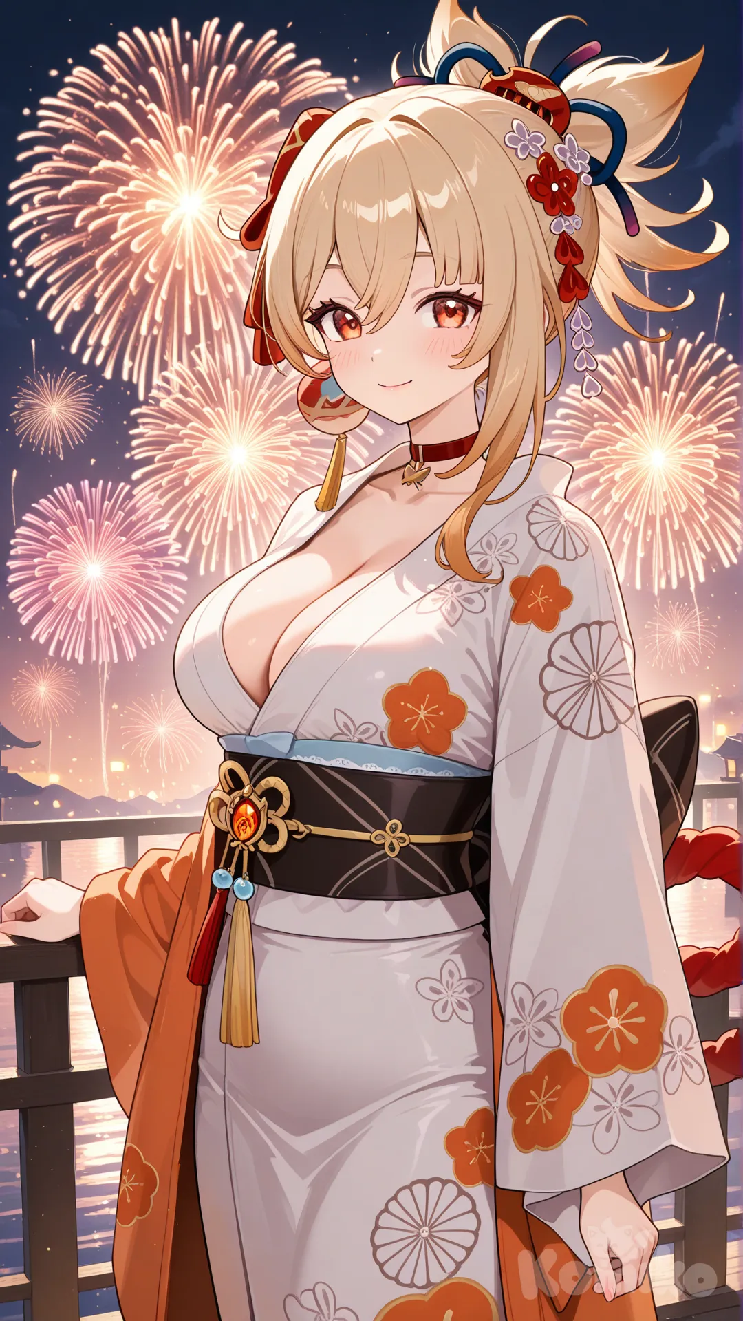behind her is a firework